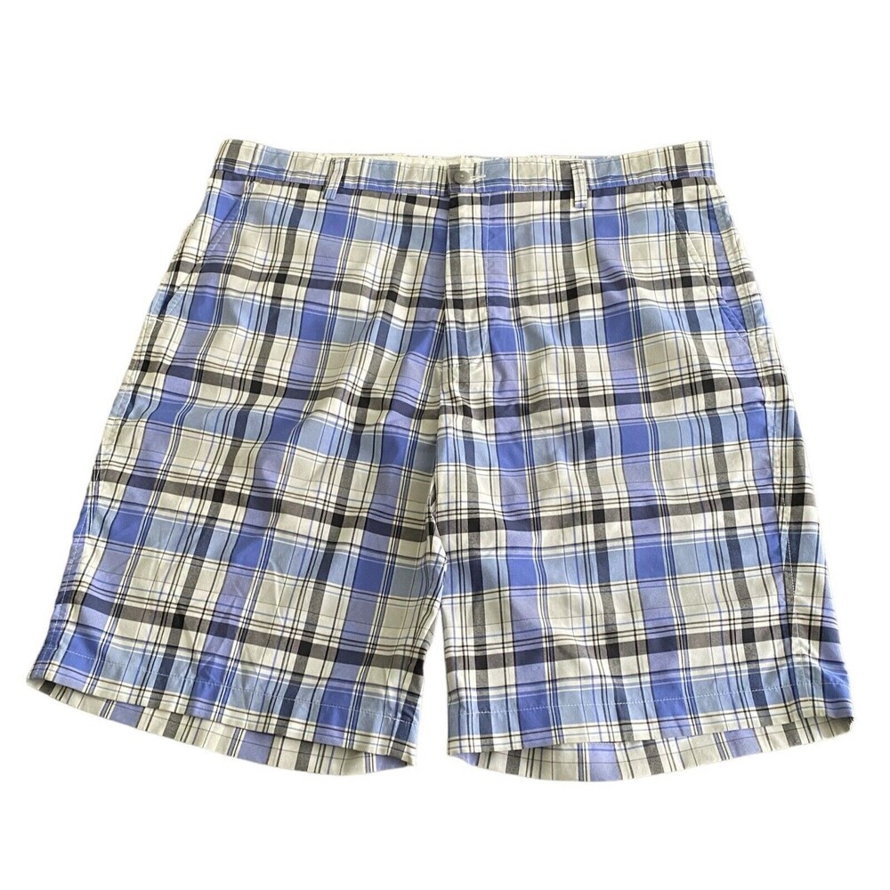 FootJoy Shorts Men's Size W38 Plaid‎ Golf Buttons Pockets Blue